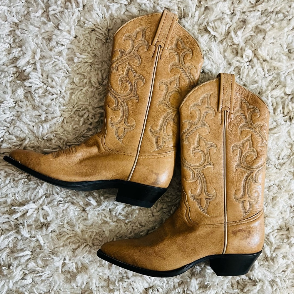 Tony Lama Tan Leather Western Cowboy Boots